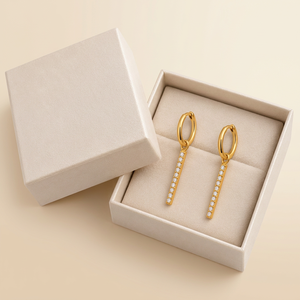 Gold Vermeil Sterling <b>Silver</b> <b>Huggie</b> Earrings – Sparkling Pave Bar Drop Design for Women - Product Image 5