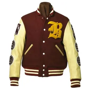 OEM Custom jacket for man embroidered patch fashion winter chenille patch brown vintage varsity men's jacket