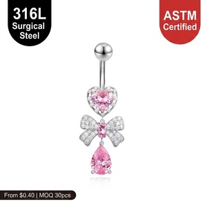 Anelli <span class=keywords><strong>per</strong></span> <span class=keywords><strong>Ombelico</strong></span> in Acciaio Inossidabile 316L con Cuore, Farfalla e Zirconi, <span class=keywords><strong>Piercing</strong></span> all'<span class=keywords><strong>Ombelico</strong></span>, Basso MOQ 30pz, Anelli <span class=keywords><strong>per</strong></span> <span class=keywords><strong>Ombelico</strong></span> ASTM all'Ingrosso - Product Image 5