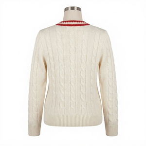 Griego Personalizado D |   S |   Suéter Universitario de Punto Trenzado con Cuello en V para Mujer, 100% Acrílico, Manga Larga - Product Image 2
