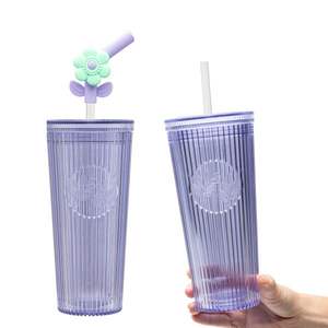 Gobelet violet Young & Fun 26oz avec embouts de paille en silicone à fleurs colorées sans BPA, design moderne lavable à la vaisselle - Product Image 4