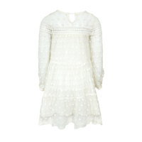 Vestido para Niña, Ropa Infantil, Blanco, con Bordado Floral 3D de Margaritas, Tul con Volantes en Capas, Manga Larga, Encaje de Crochet, Venta al Por Mayor
