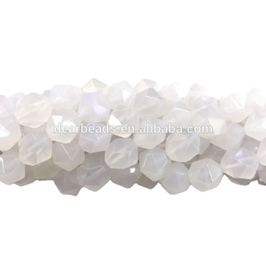 Cuentas de ágata blanca con corte de diamante facetado de estrella natural, cadena de cuentas de piedra de ágata para fabricación de joyas 6mm 8mm 10mm, longitud 38cm 15" - Product Image 5