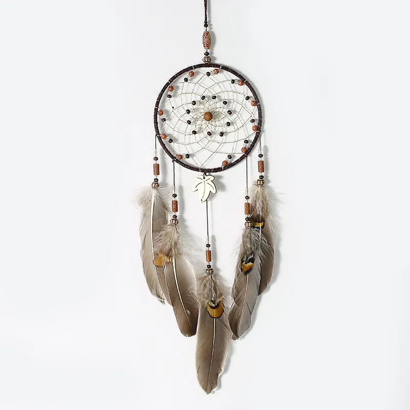 Decorazioni murali Brown Dream Catcher piuma di cotone perline campana decorazioni murali acchiappasogni