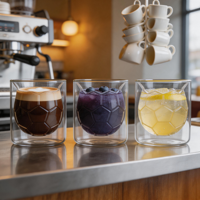 Tasses à café et à thé glacé en verre borosilicate de 250 ml (8,5 oz) en forme de ballon de football, mugs à café à double paroi en verre en forme de ballon de football