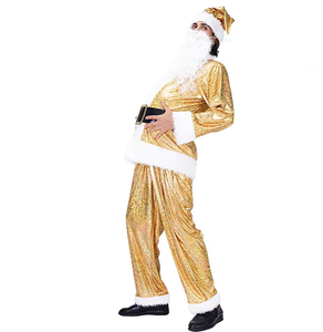Costume <span class=keywords><strong>de</strong></span> Père Noël Luolan, personnage <span class=keywords><strong>de</strong></span> télévision, rouge doré, polyester, adulte, spectacle <span class=keywords><strong>de</strong></span> Noël, tenue <span class=keywords><strong>de</strong></span> scène, chapeau, <span class=keywords><strong>barbe</strong></span> - Product Image 3