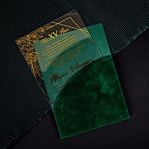 2025 thiết kế mới vàng dập màu xanh lá cây sinh nhật lời mời đám cưới Nhung Phong bì với thẻ Acrylic - Product Image 4