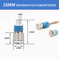 12mm 16mm 19mm 22mm 25mm 30mm rond étanche Ip67 métal bouton poussoir interrupteur à verrouillage momentané