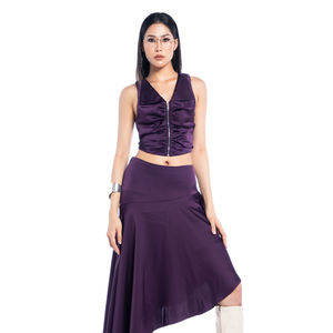 Séchage rapide 70gr chemise régulière tenue quotidienne courte sans manches col en V ensembles pour femmes au-dessus du genou sans manches Satin avec haut à glissière - Product Image 3