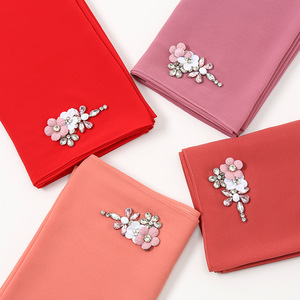 ฤดูใบไม้ผลิล่าสุดชีฟองฮิญาบสีบริสุทธิ์ผู้หญิงผ้าคลุมศีรษะมุสลิมผ้าโพกหัวผ้าพันคอฮิญาบดอกไม้ Rhinestone ลูกปัด - Product Image 4