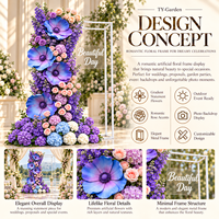 Cadre de toile de fond en fleurs artificielles réalistes en EVA violettes, grande décoration personnalisée pour mariage, cérémonie de remise des diplômes, événement extérieur, photomaton