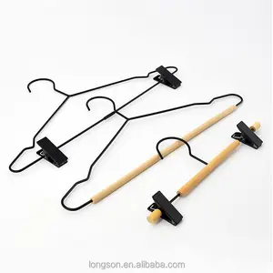 Standard Matte Black Iron Wire Clothes Hangers With Metal Clips