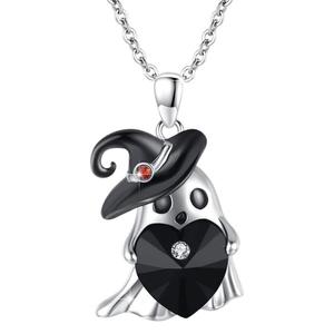 Collier pendentif cœur fantôme d'Halloween en argent, bijoux de fête sur le thème des dessins animés - Product Image 5