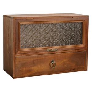 Caja de almacenamiento retro para escritorio, gabinete de madera maciza con cajones y puerta de vidrio para exhibir cosméticos y té - Product Image 3