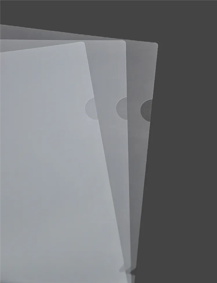 A4 Corte flush pasta, PP plástico transparente em forma de L pasta de arquivo aberto na parte superior e lateral, 120 mícron, Pack 25pcs