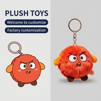 Fabricant de porte-clés en peluche personnalisés en gros, jouet en peluche rond orange moelleux avec expression grinçante pour breloque de sac à dos