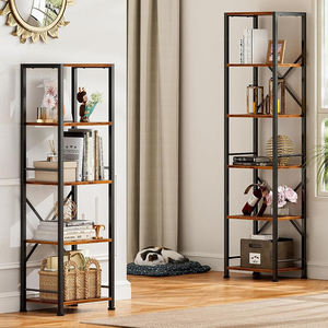 Libreria Alta e Stretta a 6 Ripiani in Legno e Metallo, Scaffale Organizzatore per Soggiorno, Ufficio, Ingresso, Cucina, Stile Rustico - Product Image 6