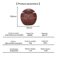 Meilleur vendeur d'usine OEM 2025 Humidificateur ultrasonique à grain de bois 130 ml USB avec garantie d'un an pour l'hôtel et la voiture