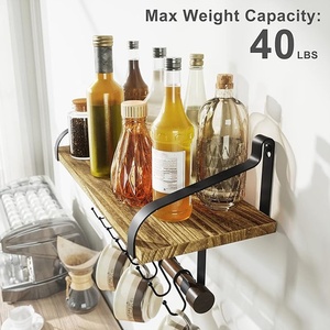 Étagère murale en bois rustique pour salon <span class=keywords><strong>cuisine</strong></span> porte-épices porte-serviettes 8 crochets amovibles Solution de rangement suspendue en plastique usage domestique - Product Image 4