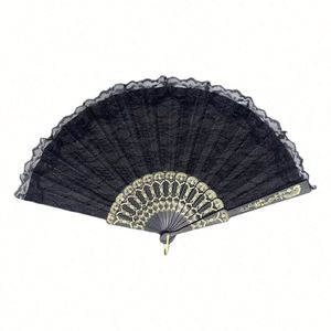 Abanicos Plegables de Plástico Pintados Tradicionales con Diseño de Encaje Tallado, Estilo Artesanal para Bodas, Bailes, Fiestas y Festivales, con Motivos de Ángeles y Animales - Product Image 1