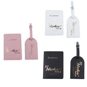 2023 לערבב 3 צבע זהב סוכל ראשי תיבות מחזיק בדרכון ומזוודות נסיעות מתנת סט PU דרכון מקרה כרטיס אשראי דרכון כיסוי - Product Image 1