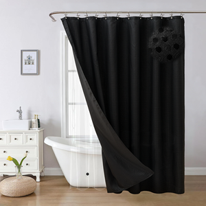 Ensemble <span class=keywords><strong>de</strong></span> rideaux <span class=keywords><strong>de</strong></span> <span class=keywords><strong>douche</strong></span> en tissu gaufré avec <span class=keywords><strong>rideau</strong></span> <span class=keywords><strong>de</strong></span> bain imperméable en polyester <span class=keywords><strong>bleu</strong></span> marine 2 pièces avec crochets - Product Image 3
