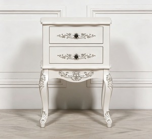 French Style Carved Wooden Nightstand, Vintage 2 Drawer <strong>Bedside</strong> <strong>Table</strong> with Curved Legs - Product Image 3