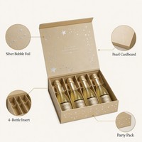 Boîte cadeau miniature personnalisée pour 4 bouteilles de champagne, pack de fête, champagne or perle, carton avec emballage en feuille d'aluminium argentée