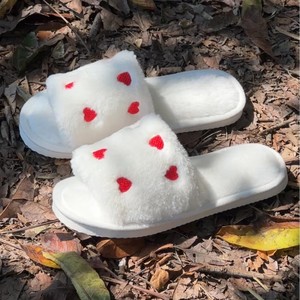 Pantuflas Blancas con Bordado de Corazón, Suaves y Afelpadas, con Punta Abierta, <span class=keywords><strong>Planas</strong></span> y Cómodas para <span class=keywords><strong>Mujer</strong></span>, para Usar en Casa - Product Image 3