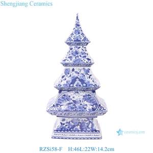 Patrón de torre de flores de pájaro azul y blanco, escultura de <span class=keywords><strong>Pagoda</strong></span> de cerámica, árboles, formas, estatuas para el hogar, decoración de Navidad, RZSi58-E-F - Product Image 4