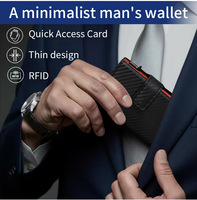 Dompet Lipat Pop Up Logo Kustom dengan Kantong Resleting, Tempat Kartu Aluminium Anti RFID dengan Jendela ID untuk Pria