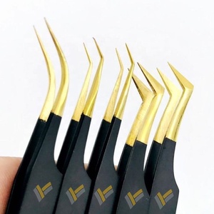 Pinces à cils professionnelles en acier inoxydable japonais avec revêtement en poudre dorée, pinces à cils pour extensions de cils, logo personnalisé - Product Image 3