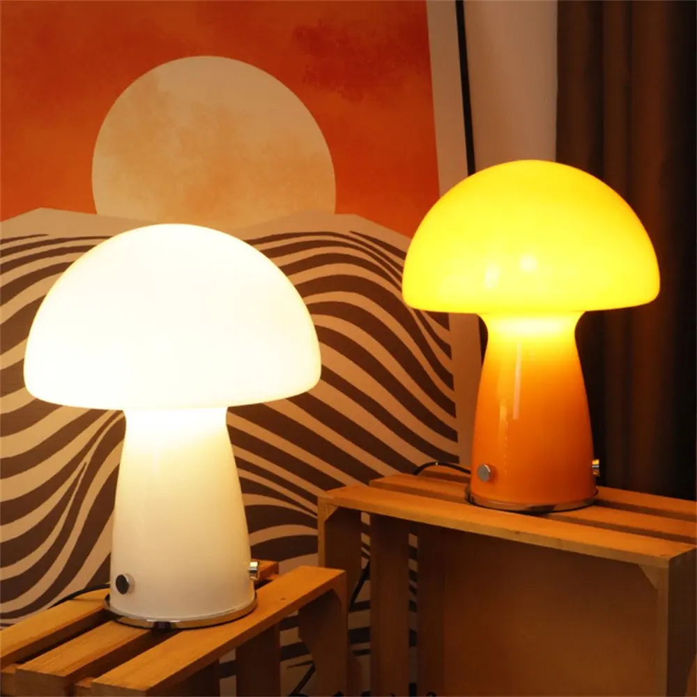Designer Dinamarquês Lâmpada De Mesa Led De Vidro Do Vintage Cogumelo Mesa Lmap Para Sala De Estar Quarto Night Light Nordic Decor Bedside Lamp