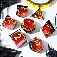 Dés en résine à bords tranchants faits à la main pour DND, dés polyédriques, dés géode rouges et noirs