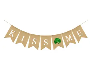 St. Patrick's Day Irish Shamrock mensola camino decorazione Photo Prop sfondo juta tela Irish Kiss Me Banner