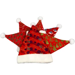 Groothandel Custom Kerst Hoed Afdrukken Xmas Cap Flanellen Santa Hoed Voor Volwassenen