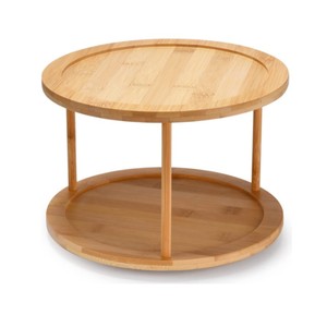 <strong>Kitchen</strong> Bamboo Turntable <strong>Carousel</strong> 2 Tier Turntable Lazy Susan Rotating Spice Rack - Product Image 1