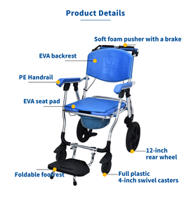 Chaise de toilette pliable en aluminium léger avec siège rembourré et seau amovible pour personnes âgées et <span class=keywords><strong>handicap</strong></span>ées, utilisation en salle de bain - Product Image 3