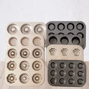 6 Copos Antiaderente Aço Carbono Redondo Muffin Cupcake Baking Mold Bandeja Cake Mold Baking Pan