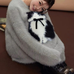 2024 Spring New Arrival <strong>Women's</strong> Crew Neck Long Sleeve Jacquard Soft Sweater <strong>Jumper</strong> Casual Style Cartoon <strong>Cat</strong> Animal Design - Product Image 5