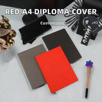 Porte-documents en similicuir PU lisse rouge A4 de marque de design en gros, porte-certificats/diplômes avec logo personnalisé, modèle PT25045