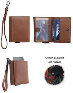 CardHoda Genuine Leather Unisex Card Holder Short <b>Wallet</b> with Button Closure Multi-Card Slots Minimalist Design <b>Brown</b> - Product Image 3