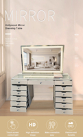 Coiffeuse carrée en bois massif OEM, avec miroir en verre blanc et diamants écrasés, table de maquillage de luxe pour bureau