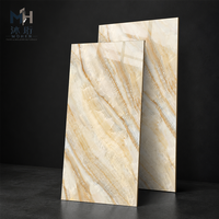 Carreaux de sol en porcelaine entièrement émaillés sur mesure 600x1200mm, aspect marbre onyx beige crème poli pour la décoration murale du salon
