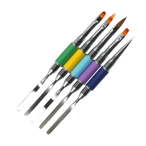 Pinceaux à ongles double embout ombré, double tête, pointe plate et ronde, manche en métal, stylo professionnel pour la décoration des ongles en acrylique - Product Image 3
