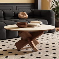 Table basse en bois et pierre de style Wabi-Sabi rétro, design pliable durable avec rangement pour les petits salons, meubles de maison
