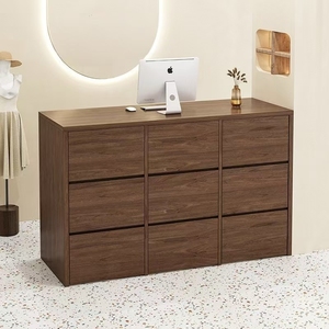 Mostrador de caja registradora pequeño de madera y metal de estilo minimalista moderno para recepción de peluquería - Product Image 1