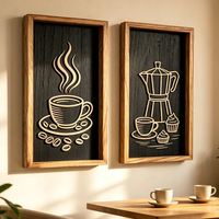 Décoration murale encadrée style bohème pour salle de bain, chambre, salon ou bureau, thème café 3D en bois, tableau mural encadré