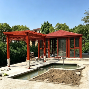 Pergola chinoise imperméable en bois massif et alliage d'aluminium, anti-corrosion, écologique, résistante au vent, pour jardin privé - Product Image 1