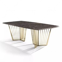 Ensemble de table à manger en marbre moderne et écologique de luxe avec base en acier inoxydable plaqué or pour l'ameublement de la maison